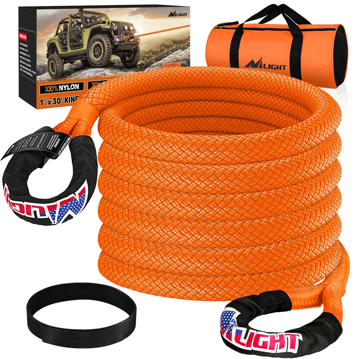 1in x 30ft Kinetic Recovery Rope 33000LBS Nilight