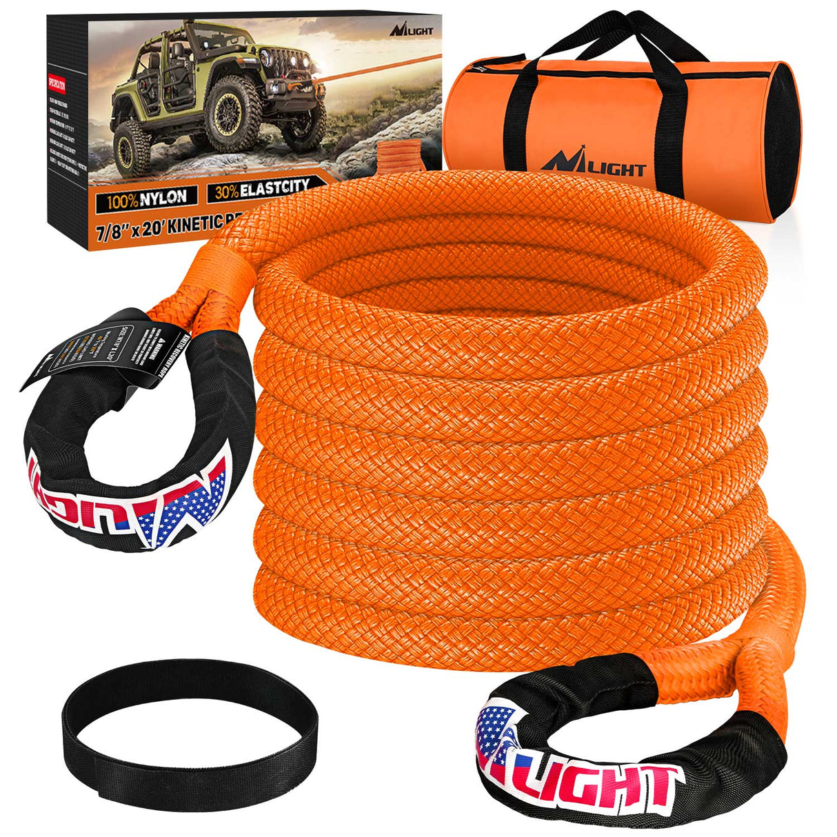 7/8in x 20ft Kinetic Recovery Rope 28,600LBS Nilight