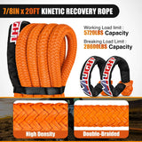 7/8in x 20ft Kinetic Recovery Rope & 2PCS 1/2 in x 24 in Soft Shackle Capacity