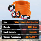 7/8in x 20ft Kinetic Recovery Rope & 2PCS 1/2 in x 24 in Soft Shackle Size