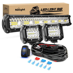 20 Inch 420W Light Bar 2Pcs 4Inch 60W Led Pods with Wiring Harness Kit -3 Leads