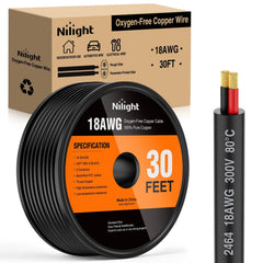 30FT 18AWG Oxygen-Free Copper Wire Red Black Electrical Wire Stranded PVC Cord 2 Conductor Parallel 300V DC Flexible Extension Cords