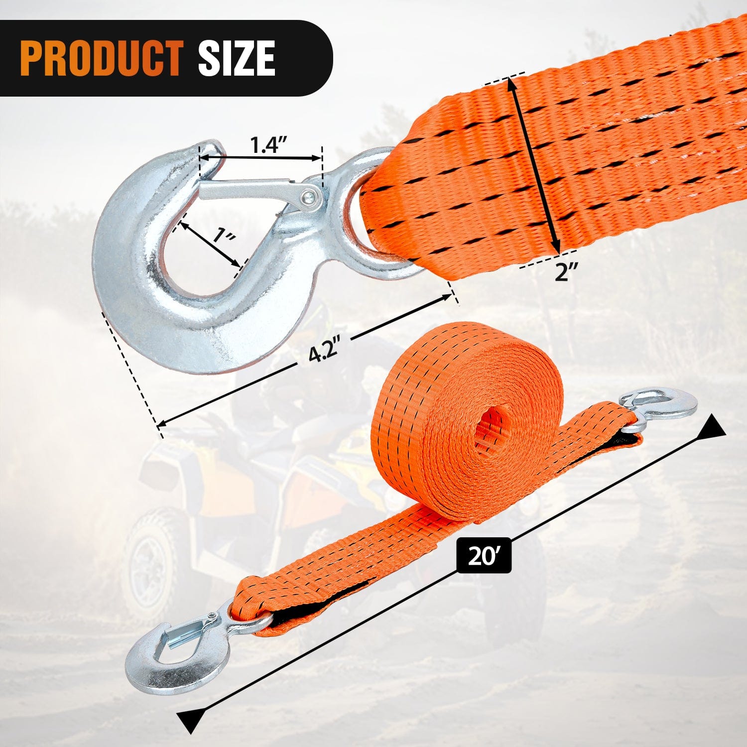  2 x 20Inch Heavy Duty Tow Strap with Safety Hooks