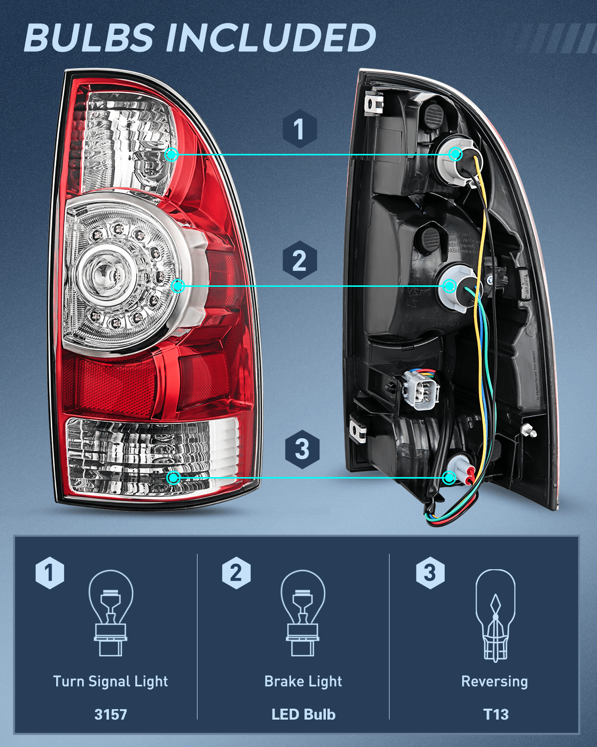 2005-2015 Toyota Tacoma Tail light Assembly Rear Lamp Replacement LED Lens Passenger Side Nilight