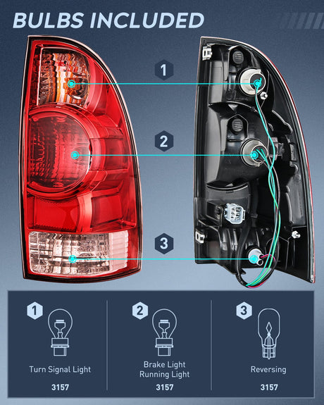 2005-20015 Toyota Tacoma Taillight Assembly Rear Lamp Replacement OE Style Driver Side and Passenger Side Nilight