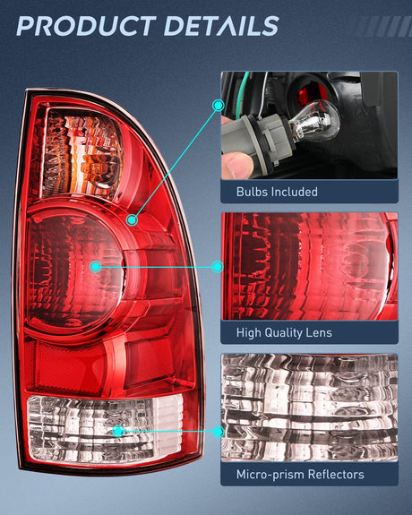 2005-20015 Toyota Tacoma Taillight Assembly Rear Lamp Replacement OE Style Driver Side and Passenger Side Nilight