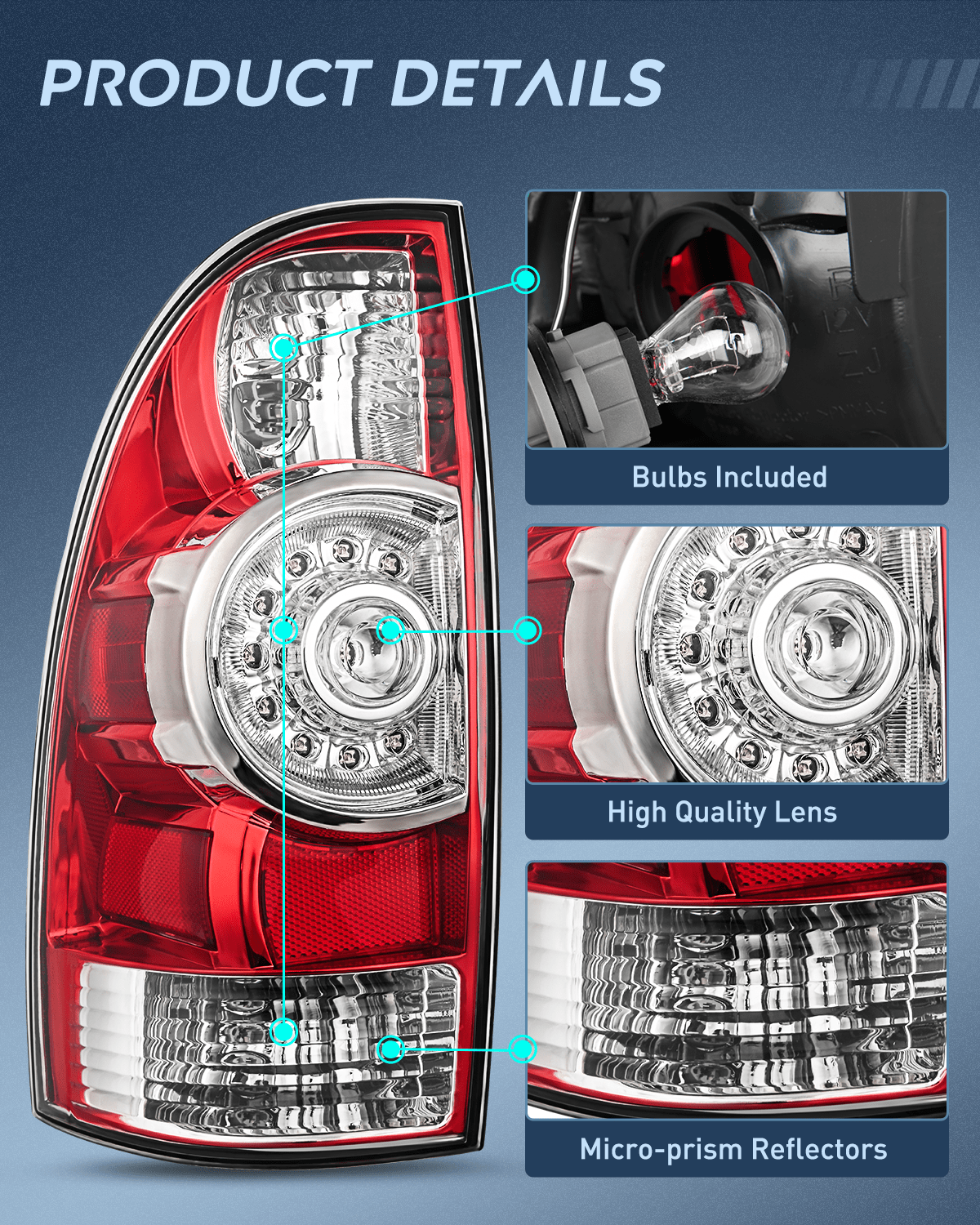 2005-2015 Toyota Tacoma Tail light Assembly Rear Lamp Replacement LED Lens Driver Side Nilight