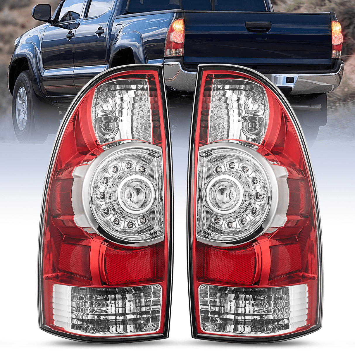 Taillight Assembly Compatible with 2005-2015 Toyota Tacoma Rear Lamp Replacement LED Lens Driver Side and Passenger Side