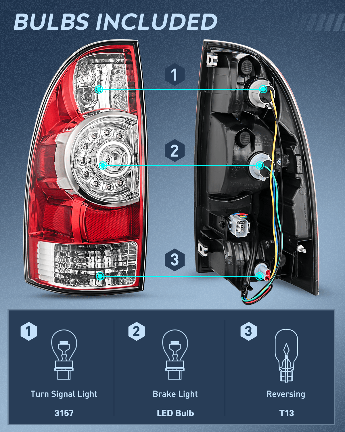 Taillight Assembly Compatible with 2005-2015 Toyota Tacoma Rear Lamp Replacement LED Lens Driver Side and Passenger Side