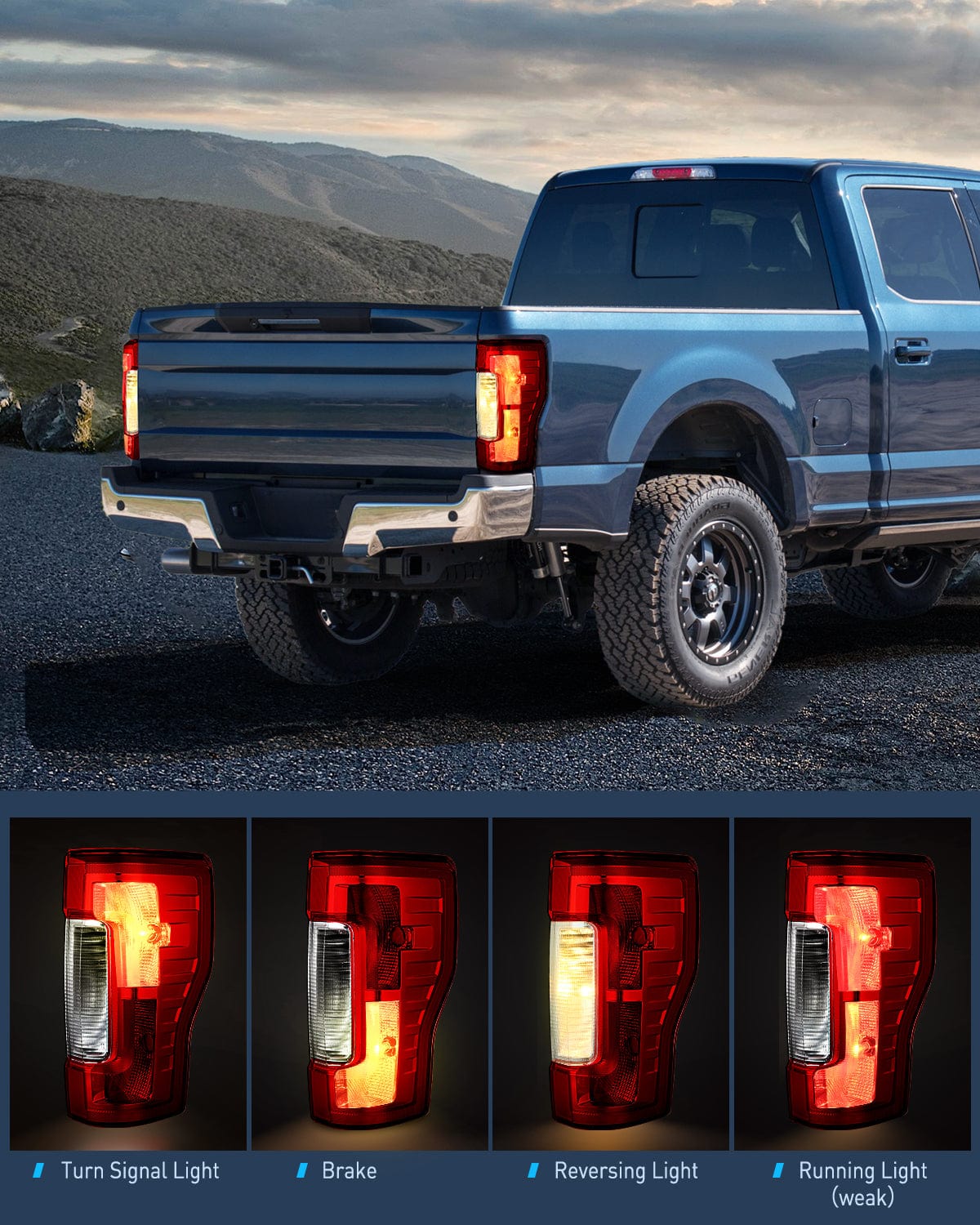 Taillight Assembly Compatible with 2017-2019 Ford F250 F350 Super Duty Rear Lamp Replacement OE Style Passenger Side Red Lens