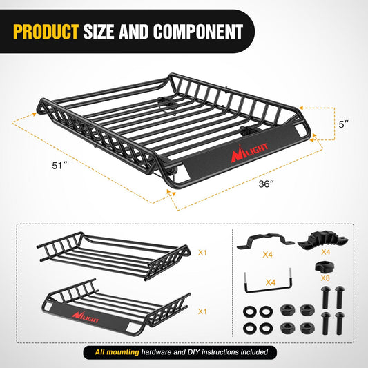 51 x 36 x 5in Universal Roof Rack Cargo Basket Nilight