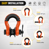 3/4 inch D-Ring Shackle with Towing Pulley Orange (Pair) Nilight