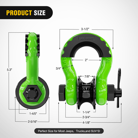 3/4 inch D-Ring Shackle with Towing Pulley Green (Pair) Nilight