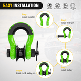 3/4 inch D-Ring Shackle with Towing Pulley Green (Pair) Nilight