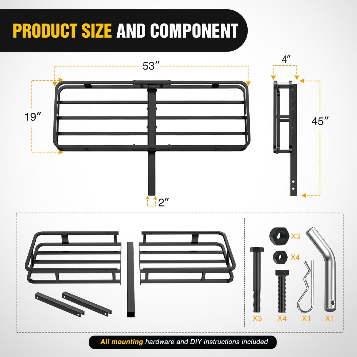 53Inch Hitch Cargo Carrier Fits 2-inch Hitch Receiver Nilight