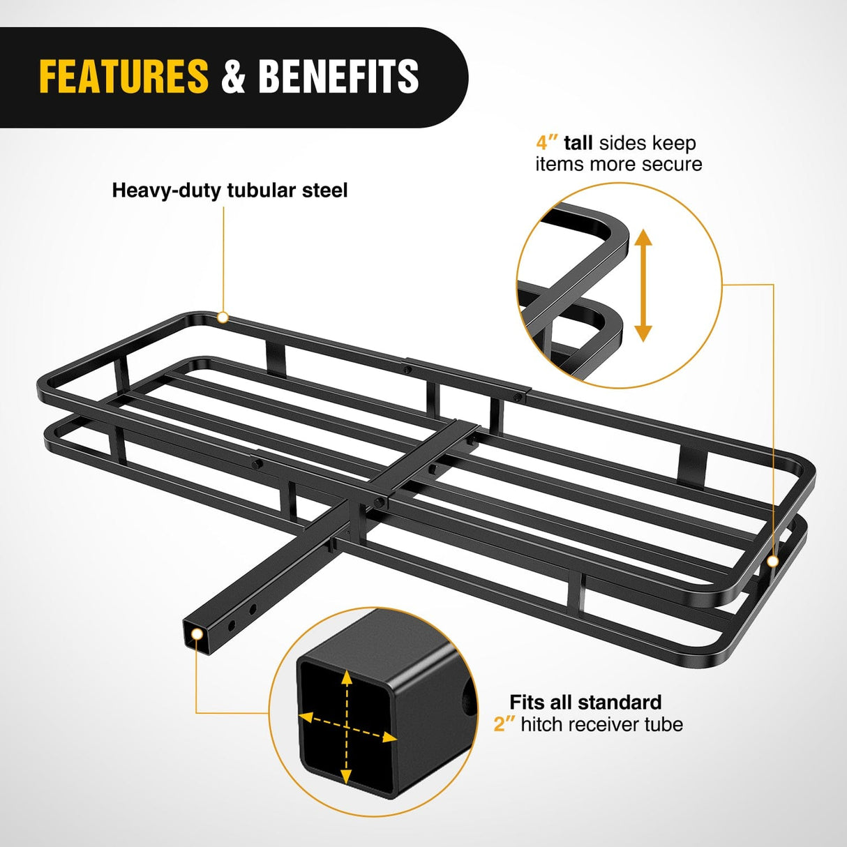 53Inch Hitch Cargo Carrier Fits 2-inch Hitch Receiver Nilight