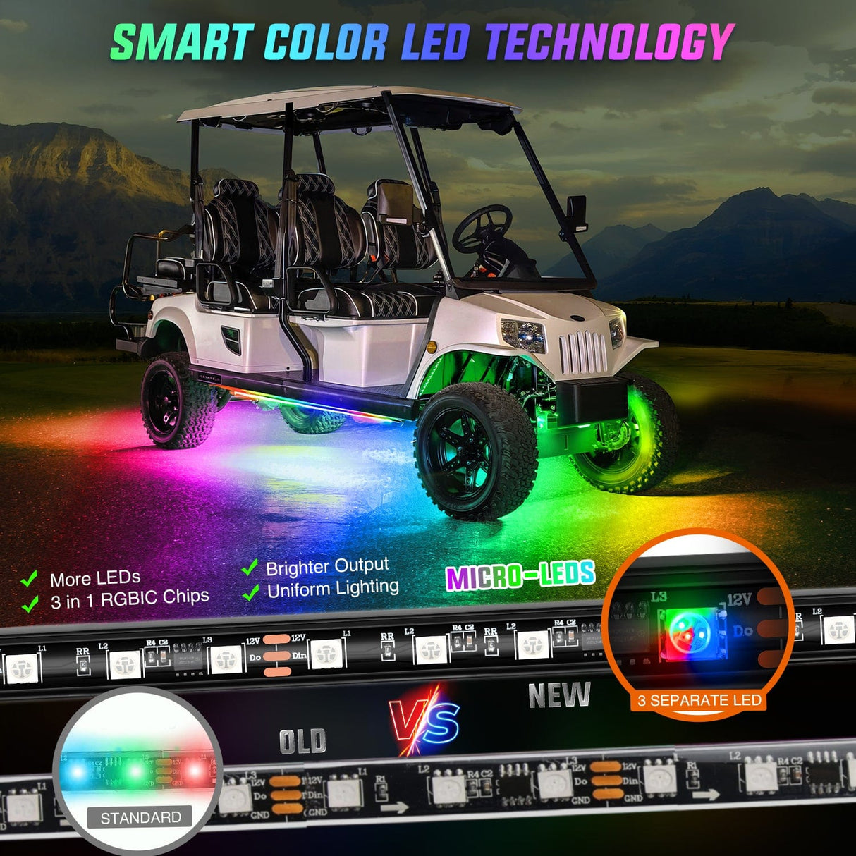 4Pcs Golf Cart Underglow Light Kit for EZGO Yamaha Club Car Nilight