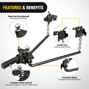 Nilight 1000 lbs Round Bar Weight Distributing Hitches Kit