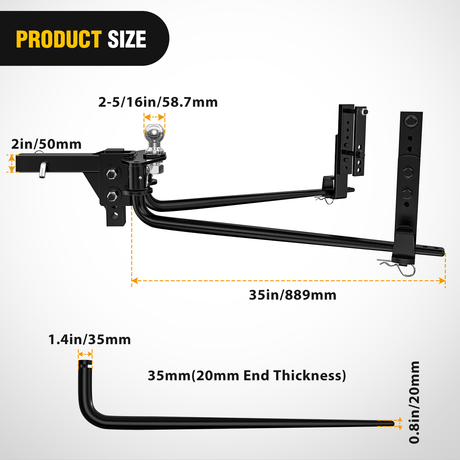 Nilight 800 lbs Round Bar Weight Distributing Hitches Kit with Sway Control