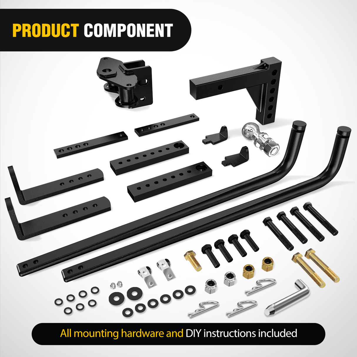 Nilight 800 lbs Round Bar Weight Distributing Hitches Kit with Sway Control