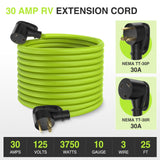 30Amp 25FT RV EV Extension Cord Bright Green Nilight