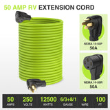 50Amp 100FT RV EV Extension Cord Bright Green Nilight