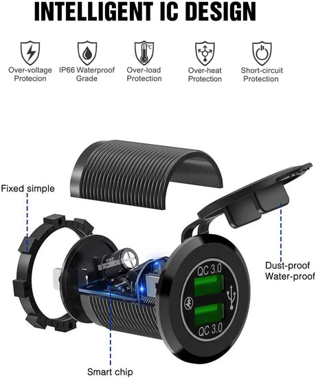 Accessories Blue LED Dual QC 3.0 USB Socket