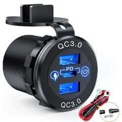 Blue LED PD Type C Dual QC 3.0 USB Socket Charger