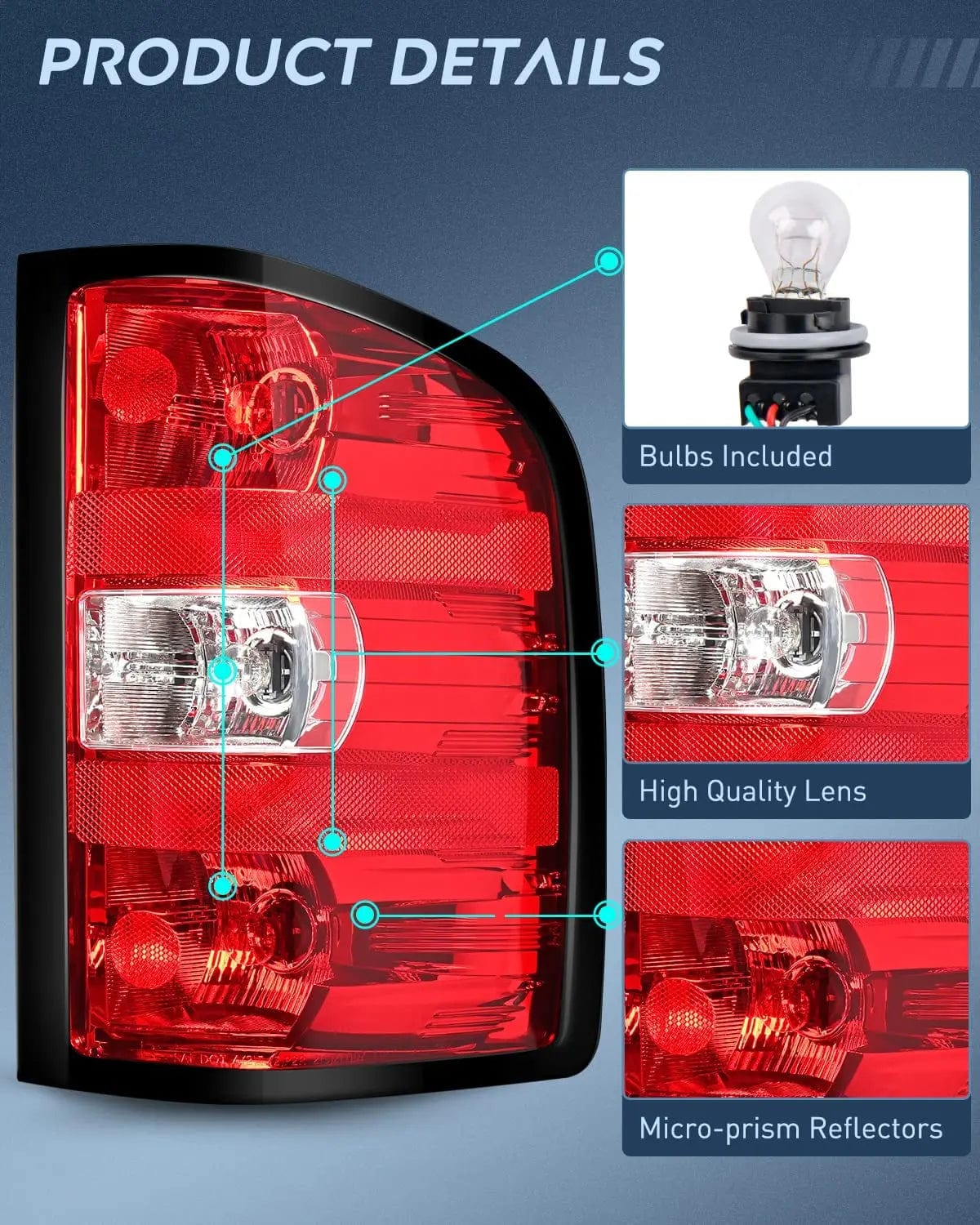 2007-2014 Chevy Silverado 1500 2500HD 3500HD 2007-2013 GMC Sierra 3500HD Taillight Assembly Rear Lamp Replacement w/Bulbs and Harness Nilight