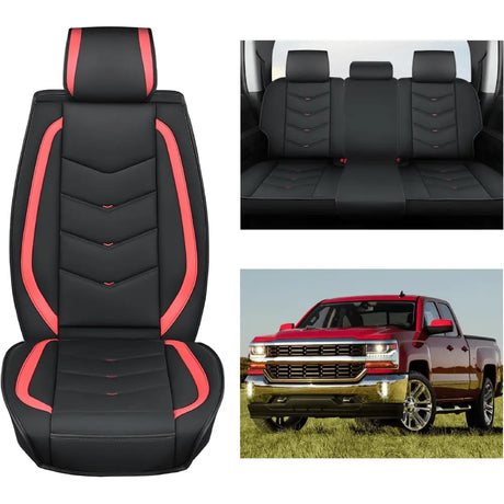 Vehicle Seat Belt Covers Car Seat Covers Custom Fit 2007-2024 Chevy Silverado GMC Sierra 1500 2500HD 3500HD Double Cab Extended Cab Crew Cab Waterproof Leather Cushion Full Set for Pickup Truck