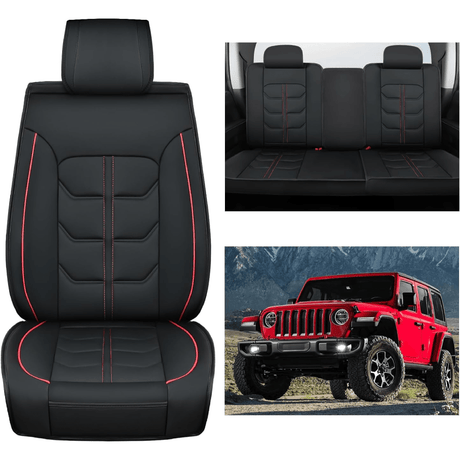 Vehicle Seat Belt Covers Car Seat Covers Custom Fit 2007-2024 Jeep Wrangler JK JL 4-Door Waterproof Leather Cushion Full Set with Split Bench 40/60 for Unlimited Sahara Rubicon Willys Chief Moab