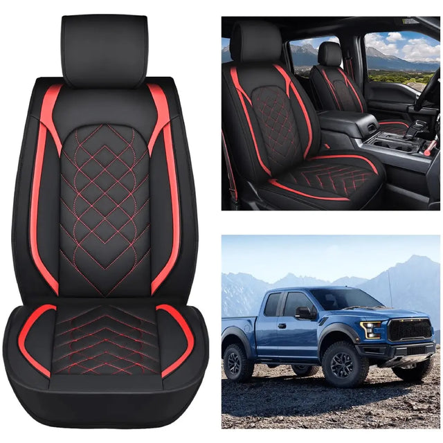 Vehicle Seat Belt Covers Car Seat Covers Custom Fit 2009-2024 F150 and 2017-2024 F250 F350 F450 Waterproof Wear-Resistant Leather Anti Slip Cushion Front Set (2PCS Front Seat Cover)