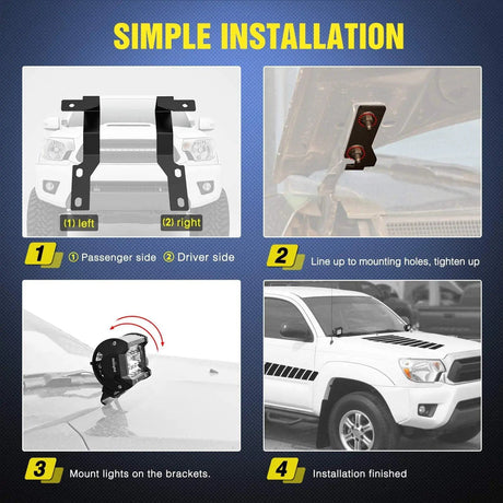 Mounting Accessory Ditch Light Hood Mounts For 2005-2015 2nd Gen Toyota Tacoma