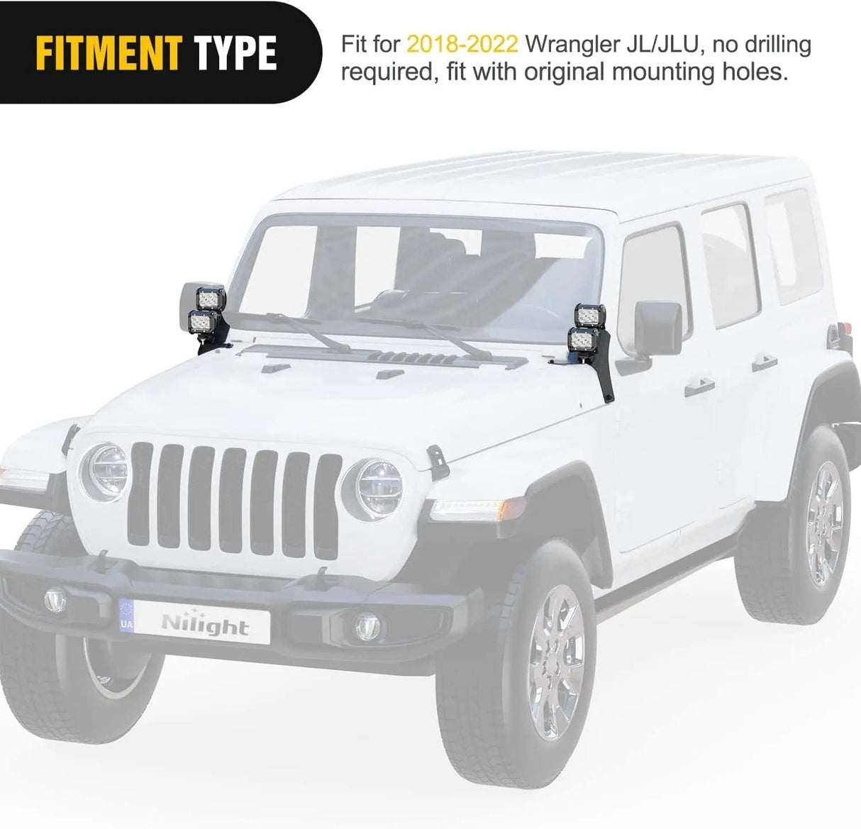 Dual A-Pillar Windshield Hinge Mounts For 2018-2024 Jeep Wrangler JL 2020-2024 Gladiator JT Nilight