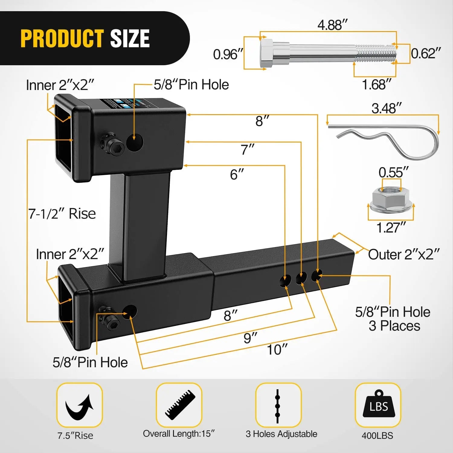 Dual Receiver Extender Fit 2inch Receiver Tube Nilight