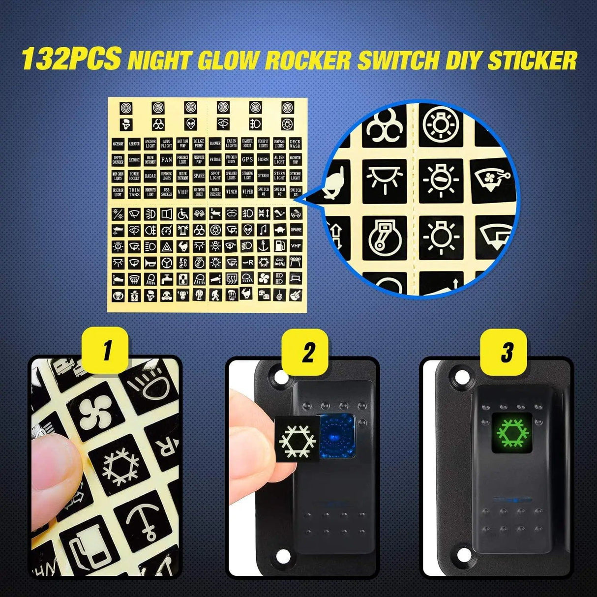 Rocker Switch 6Gang ON/Off Blue Rocker Switch Panel w/ Dual USB Cigarette Lighter Socket Voltmeter