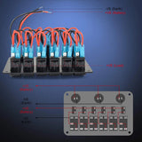 Rocker Switch 6Gang ON/Off Blue Rocker Switch Panel w/ Dual USB Cigarette Lighter Socket Voltmeter