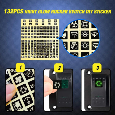 Rocker Switch 6Gang ON/Off Green Rocker Switch Panel w/ Dual USB Cigarette Lighter Socket Voltmeter