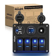 Rocker Switch 4Gang ON/Off Blue Rocker Switch Panel w/ Dual USB Cigarette Lighter Socket Voltmeter