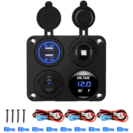 switch panel 4 in 1 ON/OFF Charger Socket Panel w/ Dual USB Voltmeter Cigarette