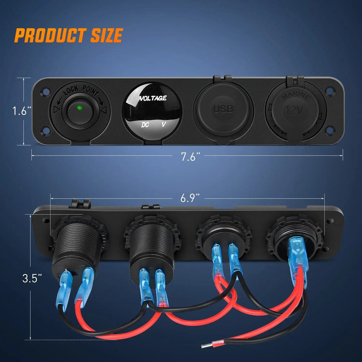 4 in 1 ON/OFF Green Charger Socket Panel w/ Dual USB Voltmeter Cigarette Nilight