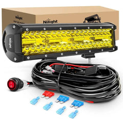 12 Inch 240W Triple Row Spot/Flood Amber LED Light Bar Kit | 16AWG Wire 3Pin Switch