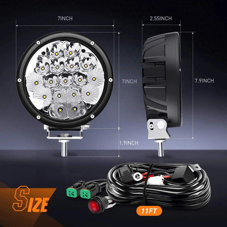 LED Work Light 7" 85W 10200LM Round Spot/Flood Built-in EMC LED Work Lights (Pair) | 14AWG DT Wire