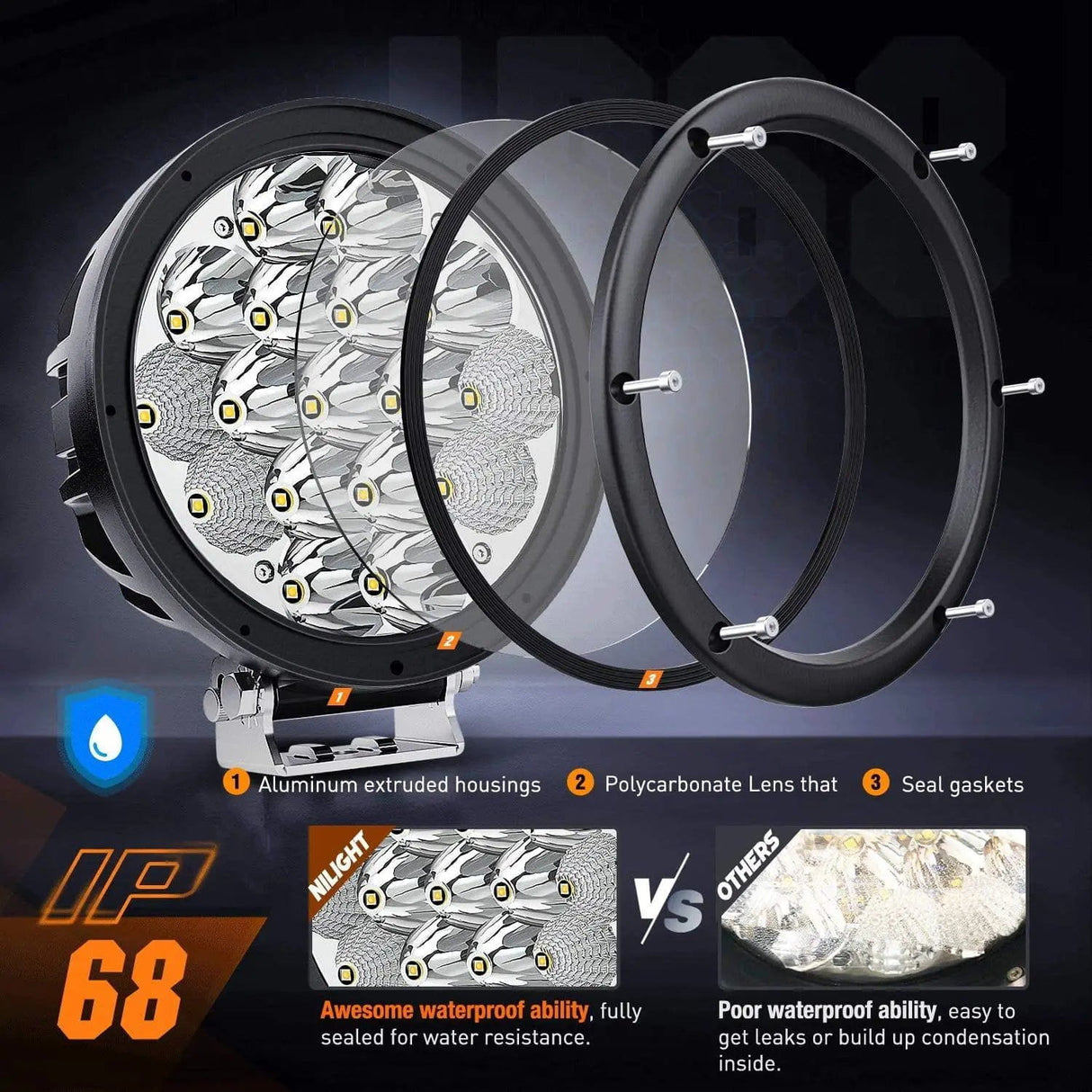 LED Work Light 7" 85W 10200LM Round Spot/Flood Built-in EMC LED Work Lights (Pair) | 14AWG DT Wire