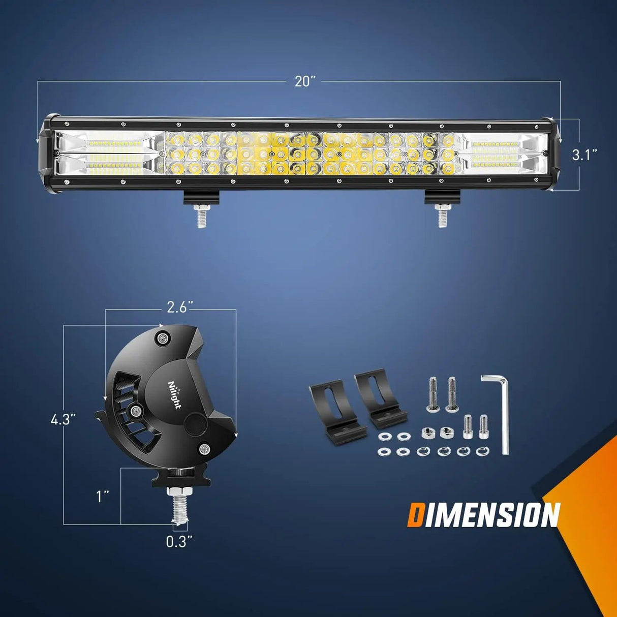 LED Light Bar 20" 288W 28800LM Triple Row Spot/Flood LED Light Bar