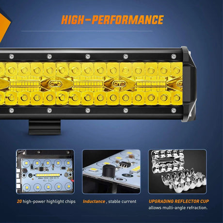 LED Light Bar 20" 420W 42000LM Triple Row Amber Spot/Flood LED Light Bar