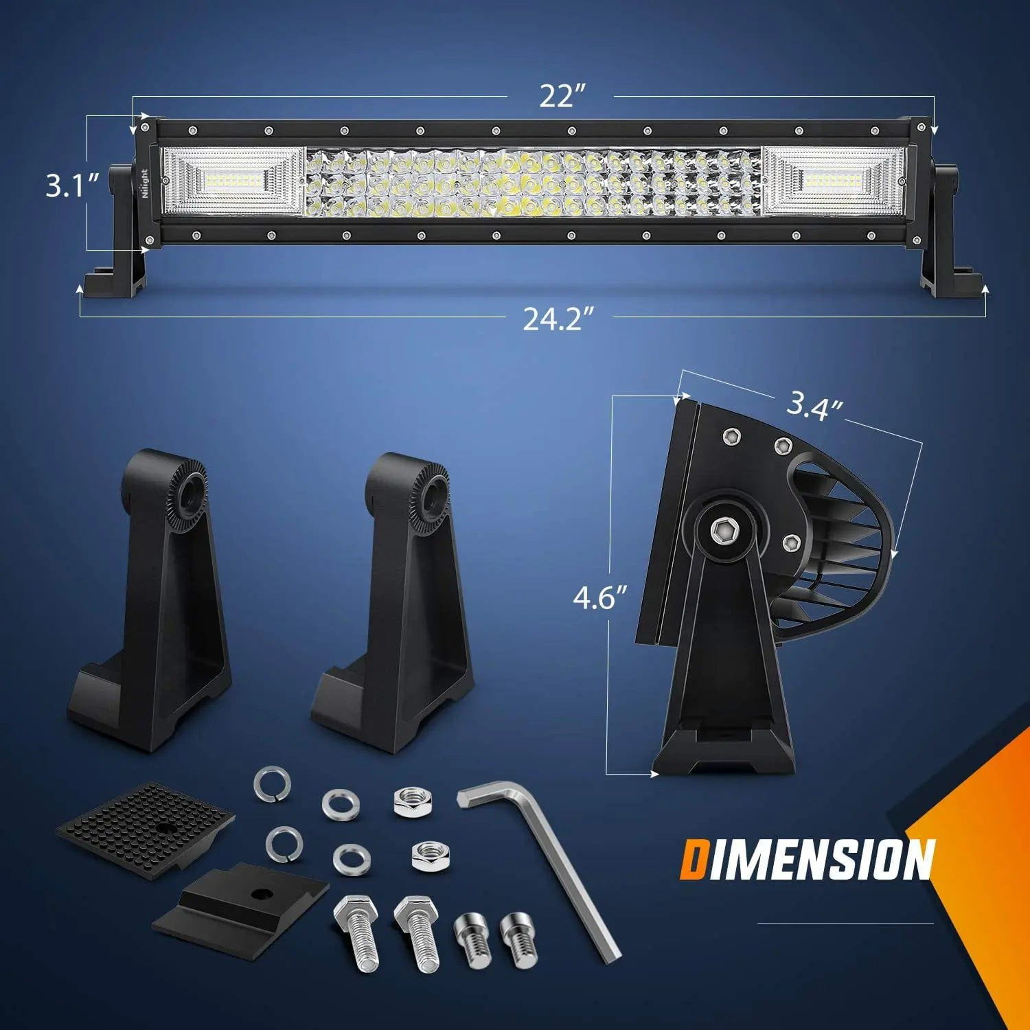 22 Inch 270W 27000LM Triple Row Spot Flood LED Light Bar – Nilight