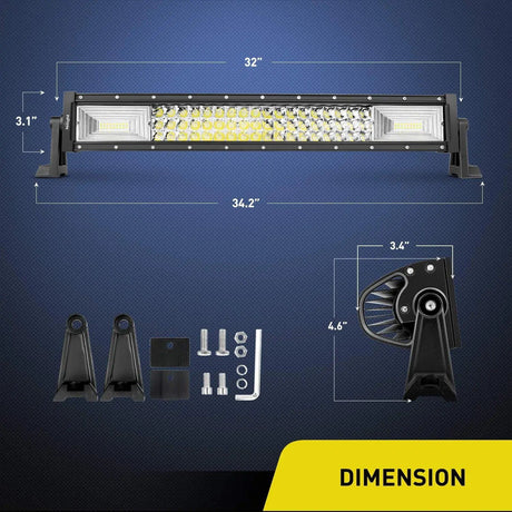 LED Light Bar 32" 378W 37800LM Triple Row Spot/Flood LED Light Bar