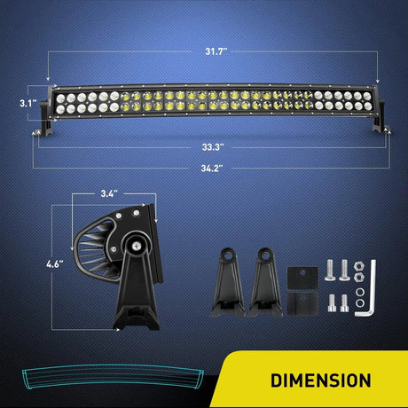 LED Light Bar 32" 180W Double Row Black Curved Spot/Flood LED Light Bar