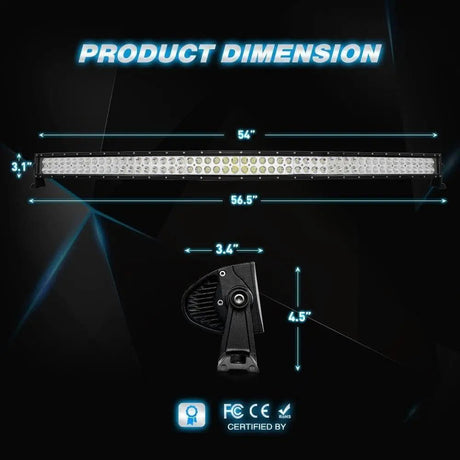 LED Light Bar 54" 312W Double Row Curved Spot/Flood LED Light Bar | 14AWG Wire 5Pin Switch